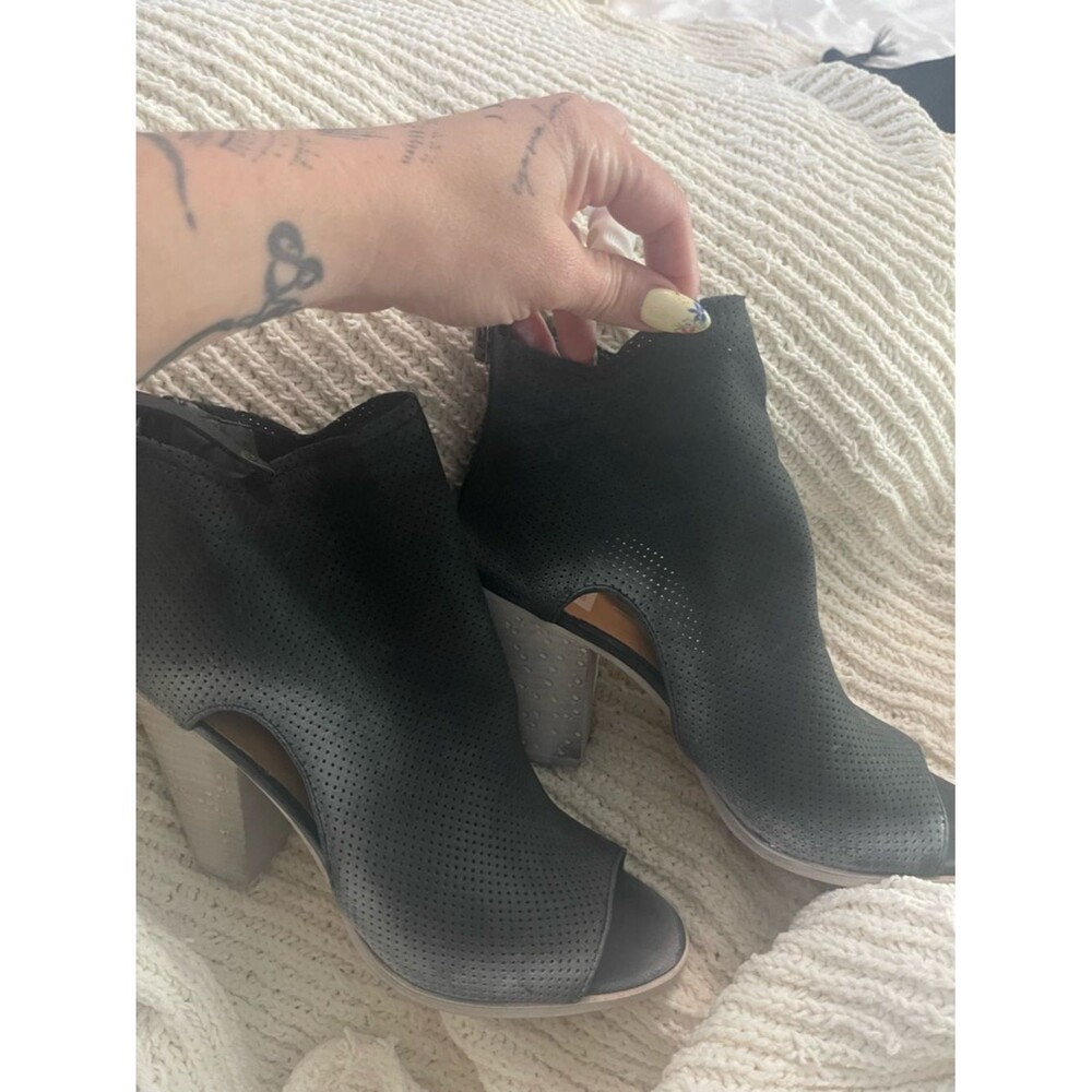 Dolce Vita Black Perforated Peep-Toe Block Heel Booties